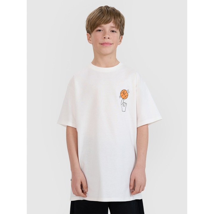 Fiú póló 4FJRSS25TTSHM2639-11S, 4F, pamut, fehér, 122 CM