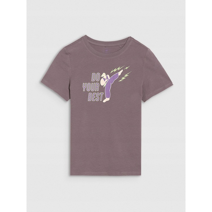 Tricou Sport Baieti 4F Antracit Bumbac 100% "Do Your Best" Regular Fit, Marime 158, SS25