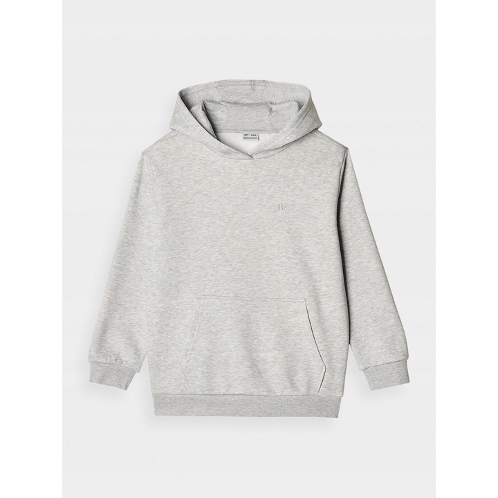 Суичър за момиче 4F, сив, oversized, памук с качулка, сезон есен-зима 2024 г.
