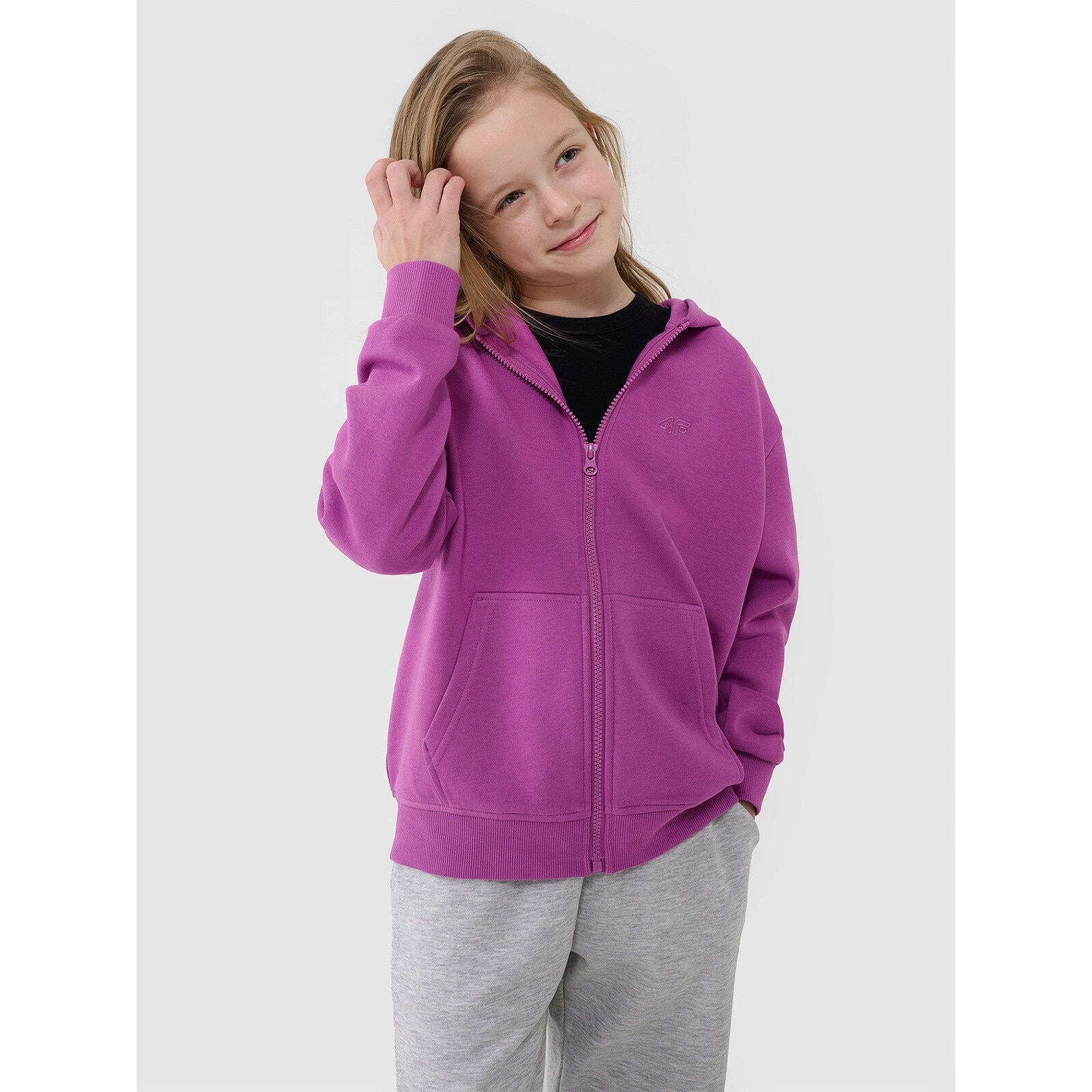 Hanorac Fete 4F Junior Violet, Bumbac, Oversize cu Gluga si