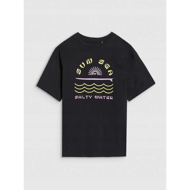 Lány póló 4FJWSS25TTSHF1870-20S, 4F, pamut, fekete