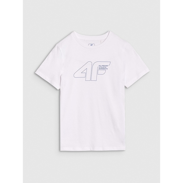 Tricou Baieti 4F, Alb, 100% Bumbac, Regular Fit, Marime 152, Sportstyle, Logo Fata, Sezon SS25