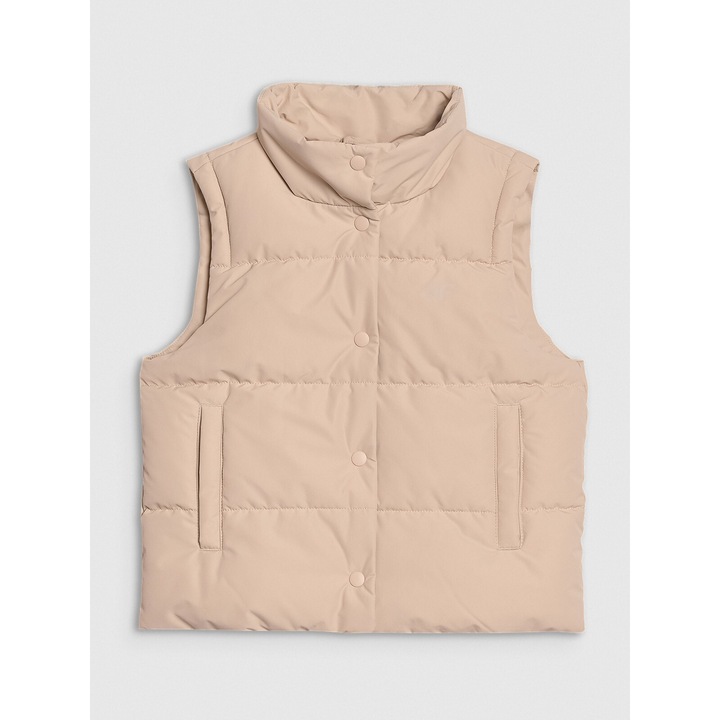 Vesta pentru fete 4F, poliester, oversize, guler inalt, bej