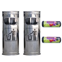 pachet - 2 x cos din inox cu scrumiera pentru gunoi 22 cm  2 x saci menajeri pentru pubela 60 l 50bucrola imagen 52_0_
0