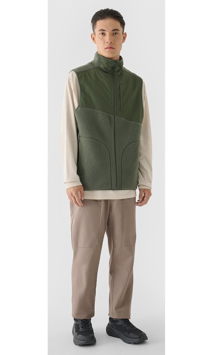 4F férfi mellény, sherpa, magas gallérral, olíva/khaki színű, poliészter, M INTL