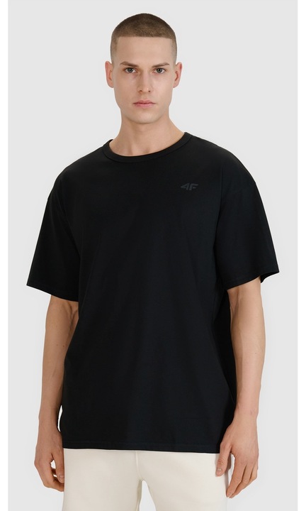 4F férfi túlméretes póló, 100% pamut, fekete, rövid ujjú, S INTL
