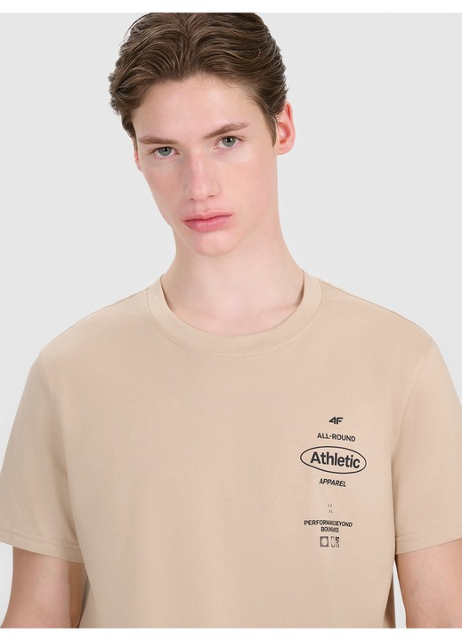 4F férfi póló, normál szabású, 100% pamut, barna, sportmintás, S
