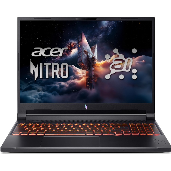 Лаптоп Acer Nitro V16 AI ANV16-61-R7A2 с AMD Ryzen AI 5 340 (2.0/4.8GHz, 16M), 16 GB, 512GB M.2 NVMe SSD, NVIDIA RTX 4050 6GB GDDR6 DLSS 3, Linux, Черен