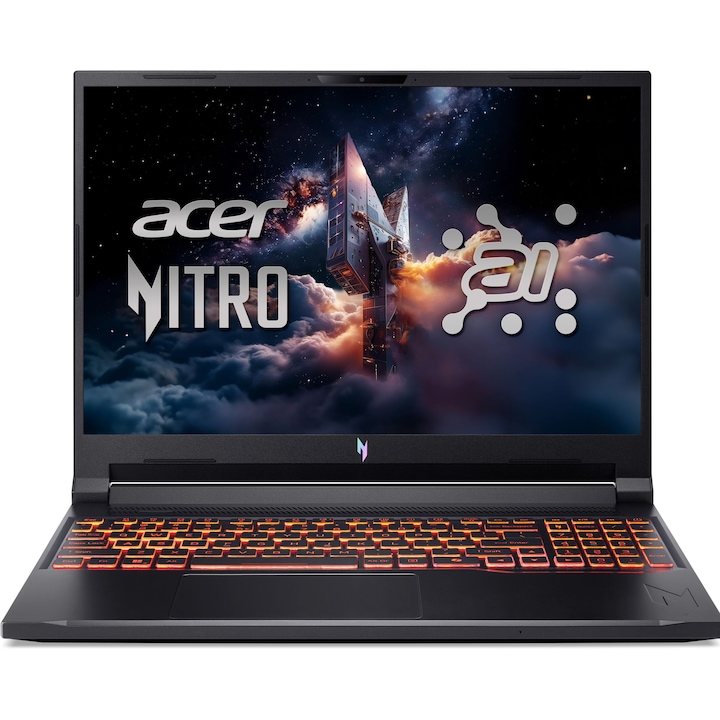 Лаптоп Acer Nitro V16 AI ANV16-61-R42L с AMD Ryzen AI 5 340 (2.0/4.8GHz, 16M), 16 GB, 512GB M.2 NVMe SSD, NVIDIA RTX 3050 6GB GDDR6, Linux, Черен