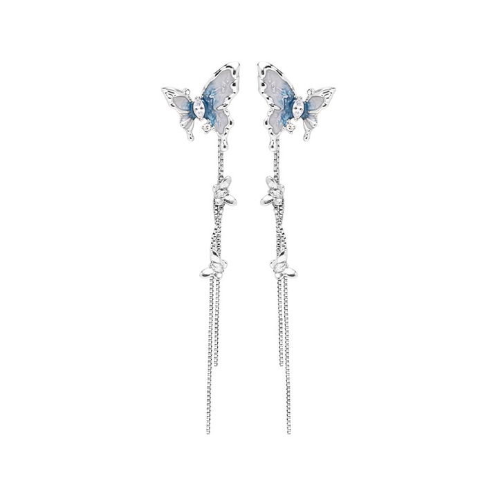 Cercei fluturi jalleria, alb-albastru, bijuterii pentru femei