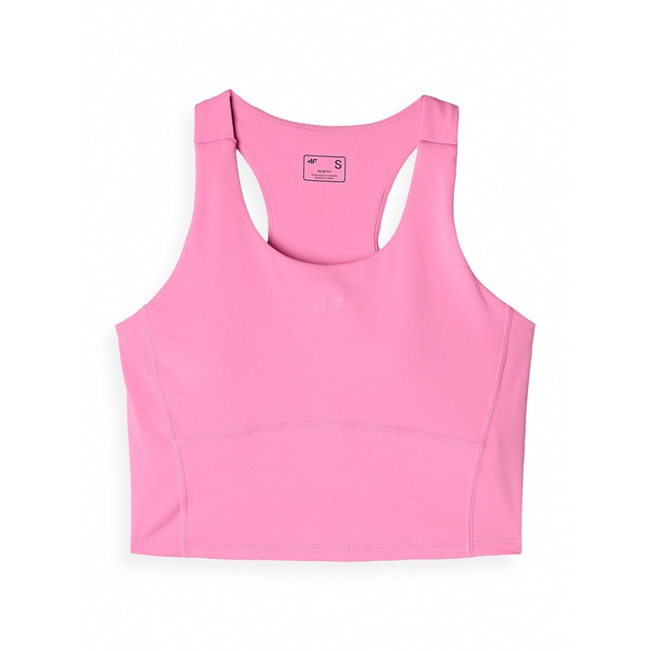 Top Antrenament Femei 4F, Croiala Slim, Cropped, Material Sintetic, Uscare Rapida 4FDry, Roz, AW24