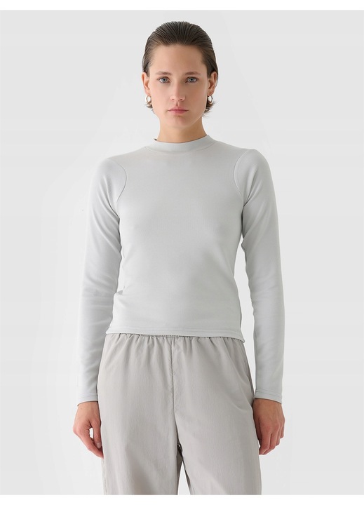 Bluza Dama Longsleeve Cropped Slim Gri 4F Sportstyle, Material Sintetic cu Modal, Toamna/Iarna XS-XXL 250gsm