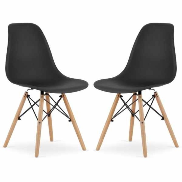 Комплект от 2 стола Mercaton Acerenza, скандинавски стил с крака от буково дърво, метална рамка, PP седалка, максимум 120 кг, 46 x 54 x 82 см, черен