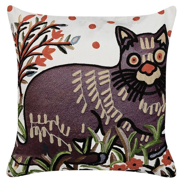 Perna decorativa multicolora din bumbac brodat 50 x 50 cm Phusro