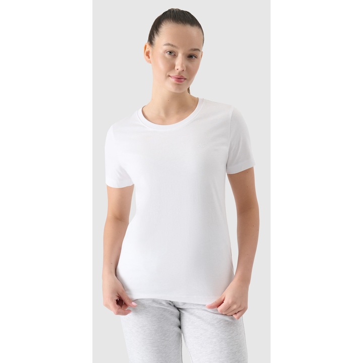 Tricou sport pentru femei, 4F, Bumbac, Alb