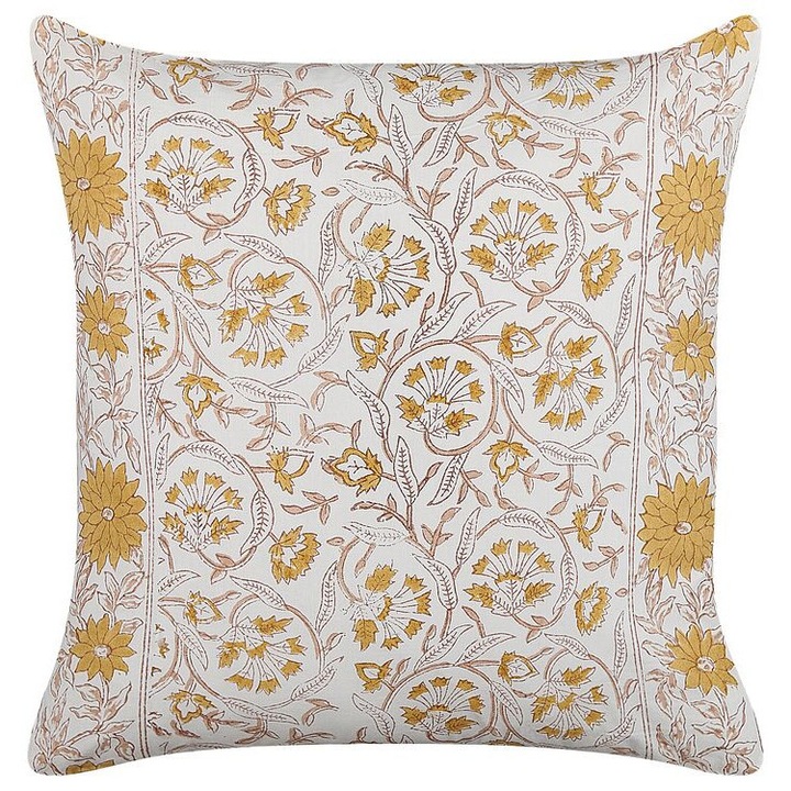 Perna din bumbac alb galben si maro 45 x 45 cm Calathea