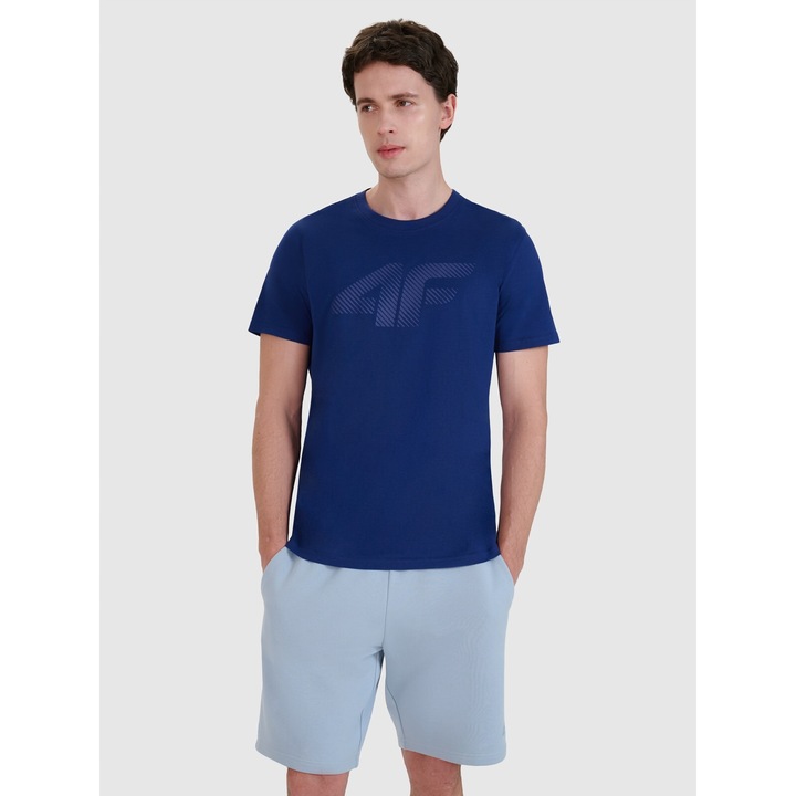 4F ferfi sportpolo, nyomtatott, sotetkek, pamut