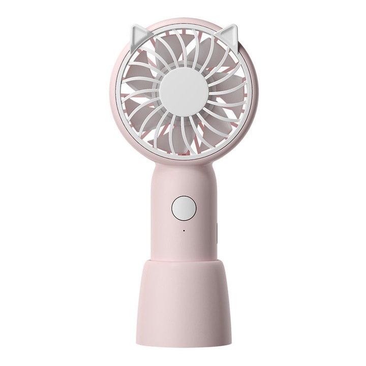 Мини преносим вентилатор, ръчен, настолен, Анимационна форма, 3 скорости, USB зареждане, розов