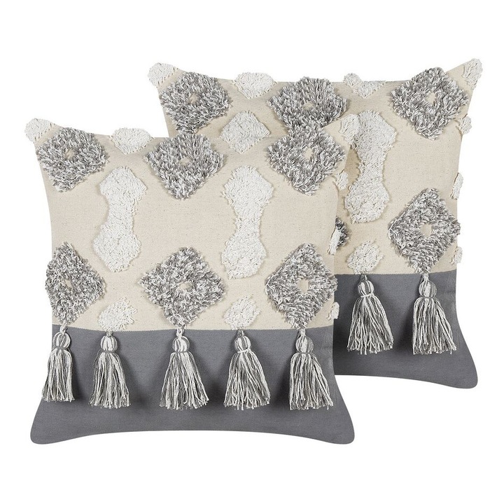 Perna din bumbac bej si gri 45 x 45 cm Alocasia