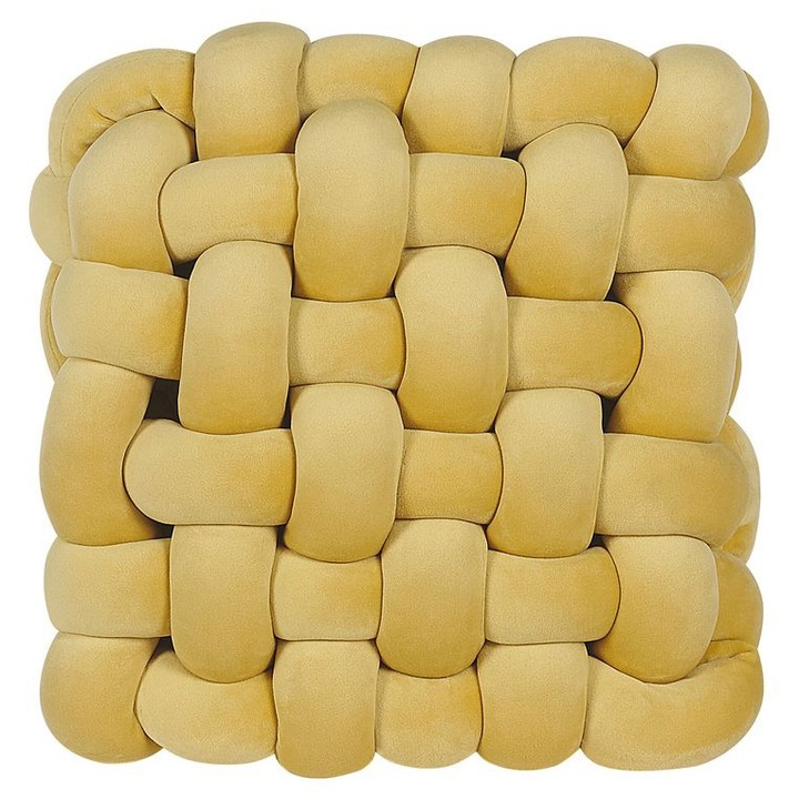 Perna decorativa din catifea cu noduri 30 x 30 cm galbena Sirali
