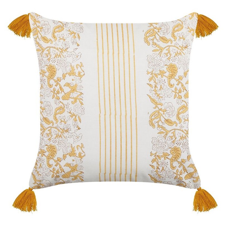 Perna din bumbac galben mustar si alb 45 x 45 cm Biloba