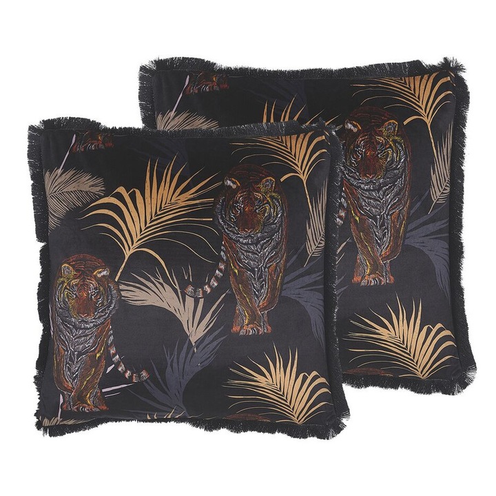 Set de 2 perne cu imprimeu tigru 45 x 45 cm negru Ramtek
