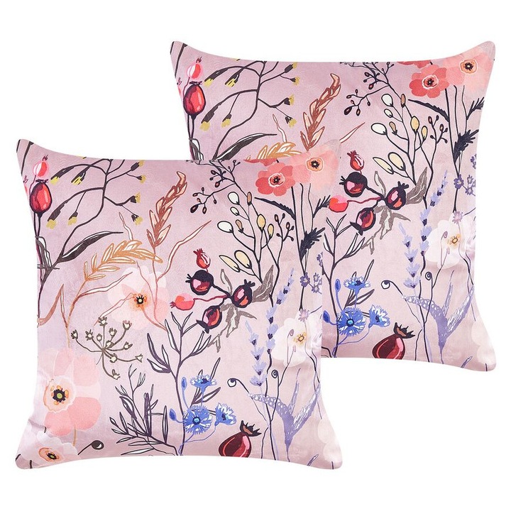 Set de 2 perne din catifea roz 45 x 45 cm Anemones