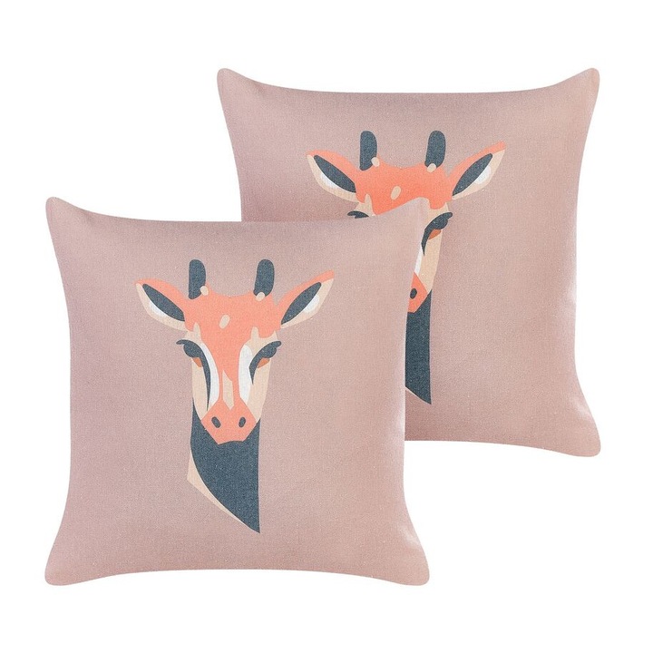 Set de 2 perne roz cu motiv de girafa 45 x 45 cm Candelabra