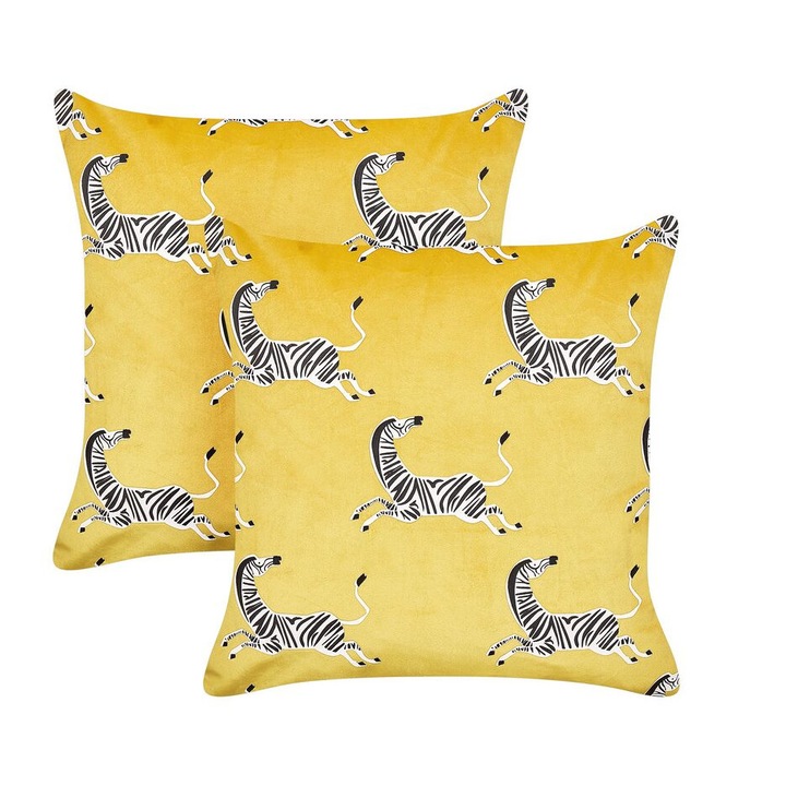 Set de 2 perne din catifea galbena model zebra 45 x 45 cm Aconitum