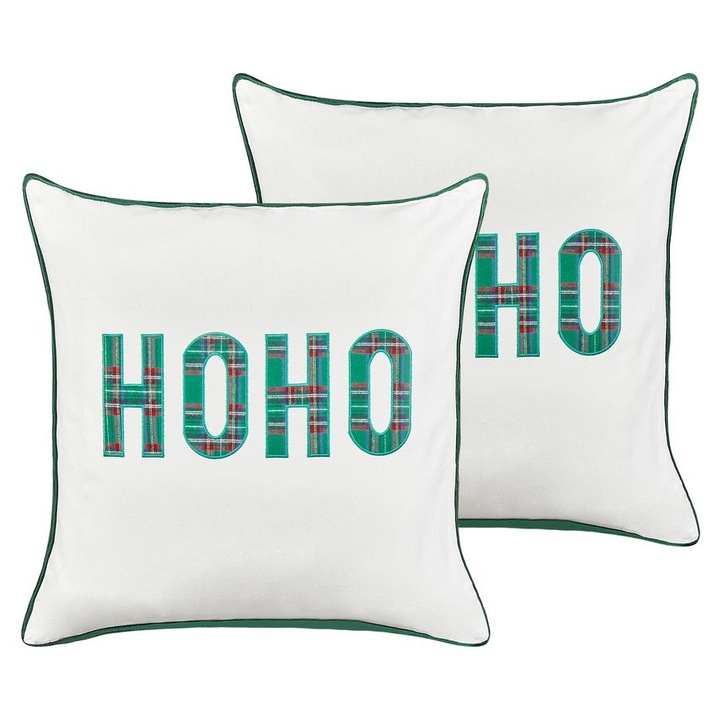 Set de 2 perne decorative din bumbac cu model festiv 45 x 45 cm alb Joycandy