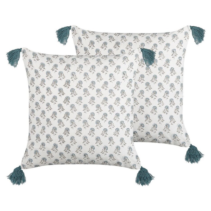 Set de 2 perne din bumbac alb albastru si gri 45 x 45 cm Cornus