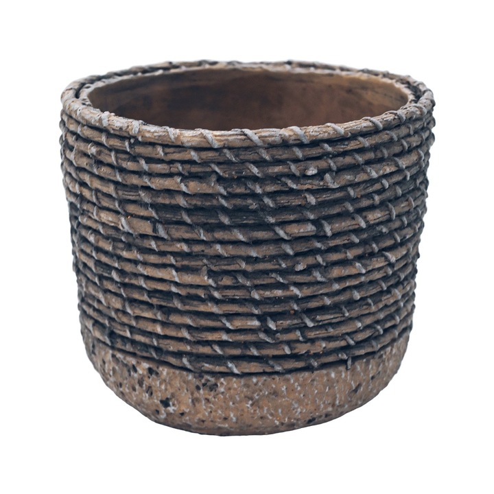 Ghiveci decorativ din ceramica, O15 cm, cu efect impletit, stil natural