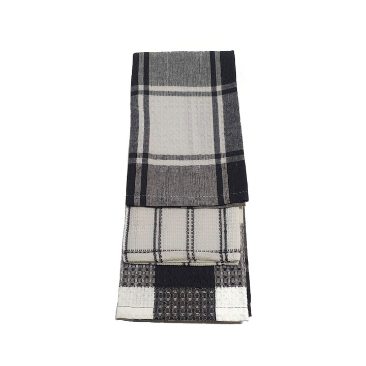 Сет от 3 броя кухненски кърпи, 100% памук, 40х60 см, Черен