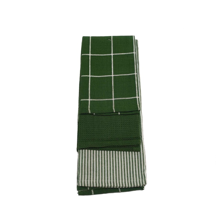 Set de 3 prosoape de bucatarie, 100% bumbac, 40x60 cm, verde