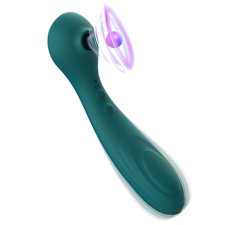 2 az 1-ben rezgő játék, csikló és G-pont stimulálására, allergiamentes szilikon, vízálló, 21.5x3.7 centiméter, zöld