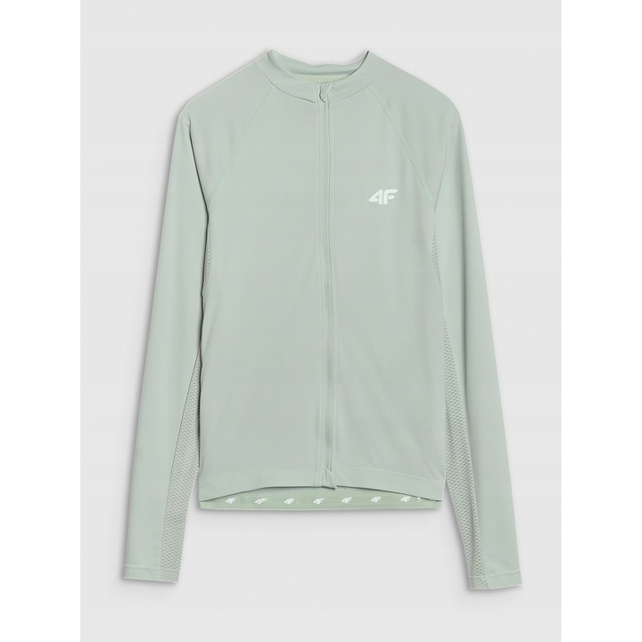 4F női kerékpáros blúz, türkiz, hosszú ujjú, cipzáras, gyorsan száradó