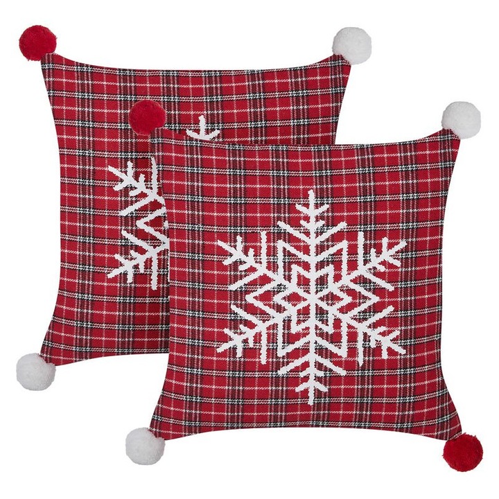 Set de 2 perne decorative cu model tartan 45 x 45 cm rosu Lonicera