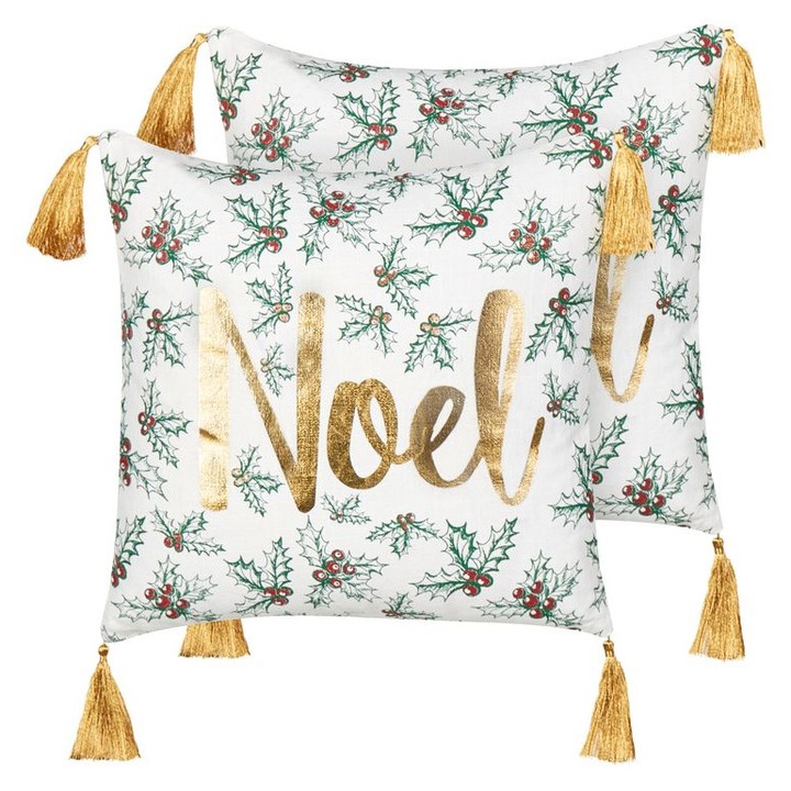 Set de 2 perne din bumbac 45 x 45 cm alb si auriu Zamia