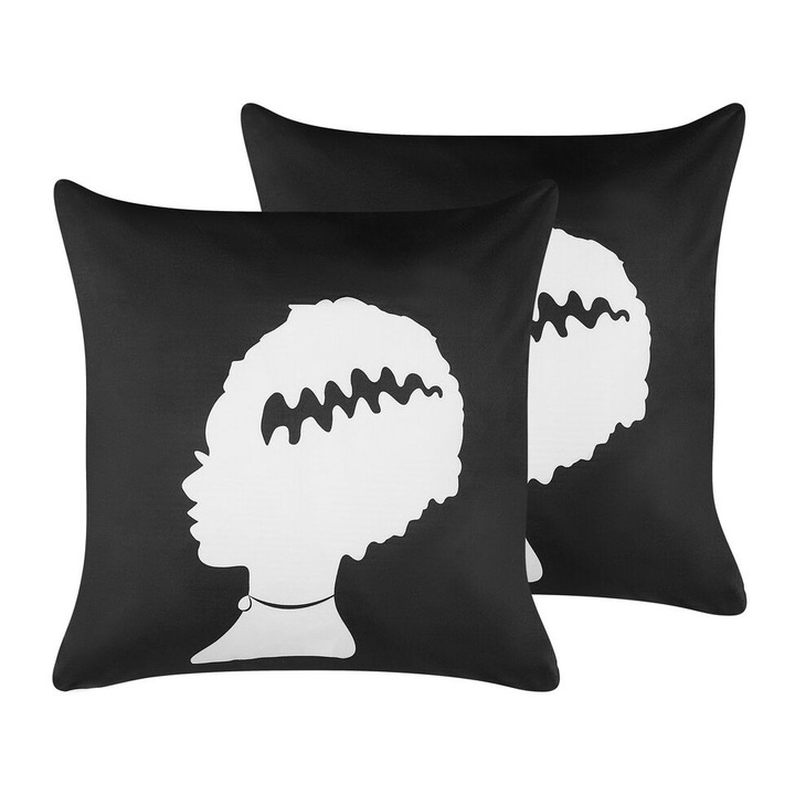 Set de 2 perne decorative din catifea alba si neagra 45 x 45 cm Mandevilla
