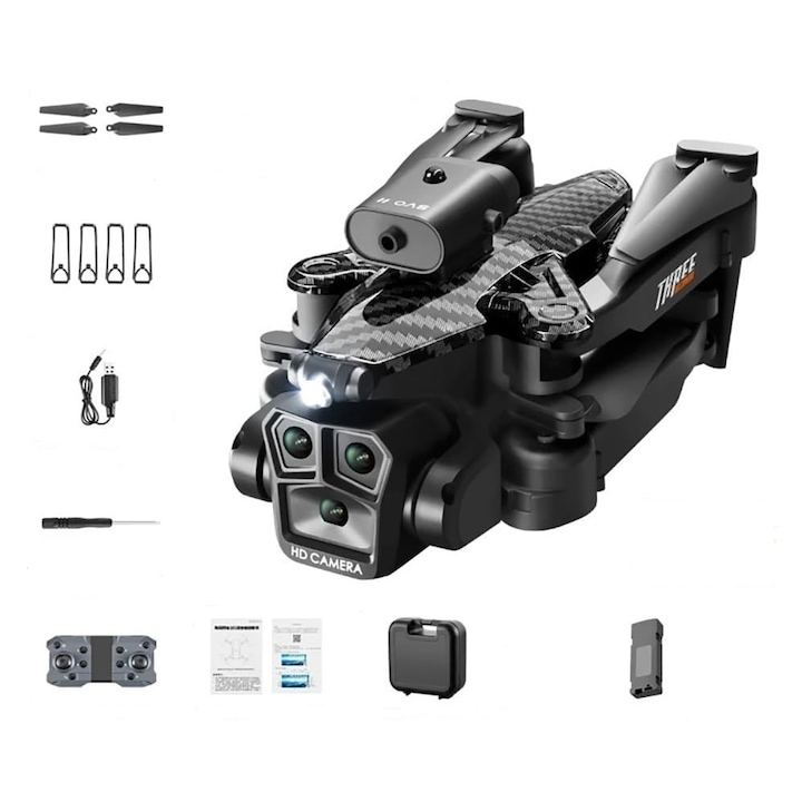 Drona pliabila KLG K10 PRO, Camera duala 4K HD, Unghi larg 360°, Evita obstacolele, 35 de minute, Negru, Carbon
