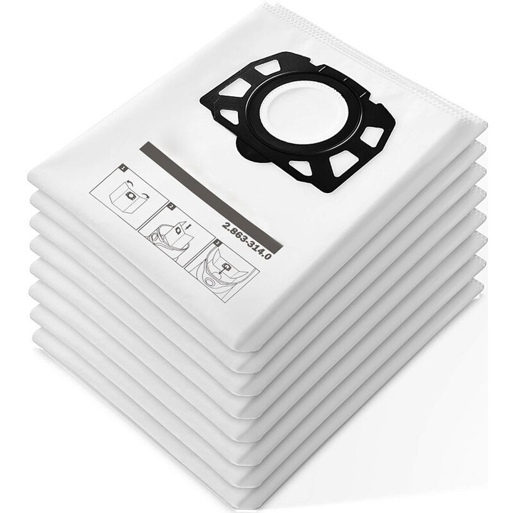 Set 8 pungi de aspirator KFI 357 pentru Karcher WD2, WD3, KWD1, KWD2, KWD3, 2.863-314.0, material rezistent, capacitate mare de absortie