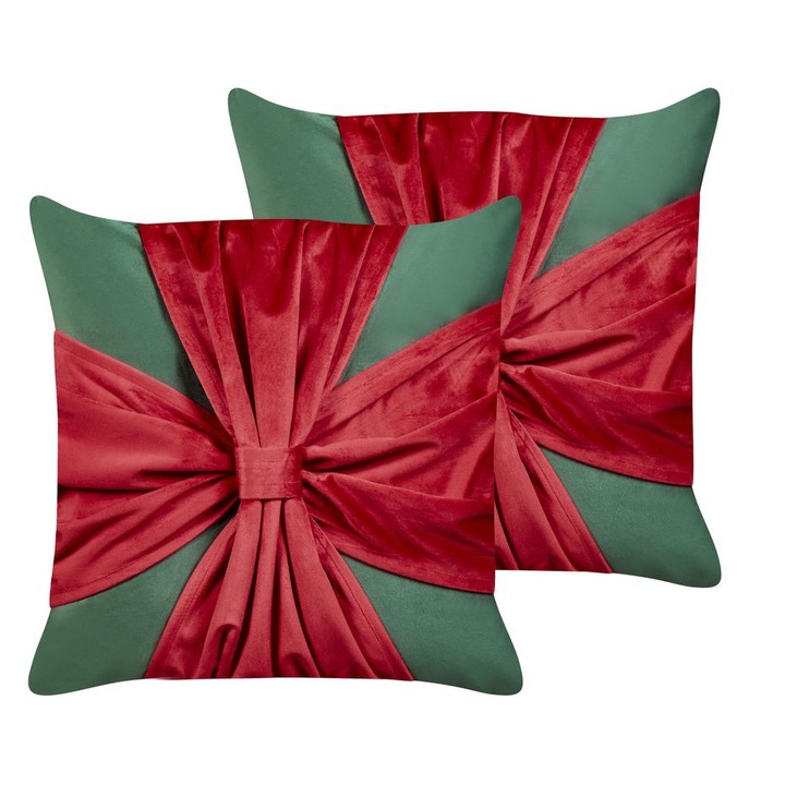 Set de 2 perne decorative cu motiv de Craciun 45 x 45 cm verde si rosu Marshmallow