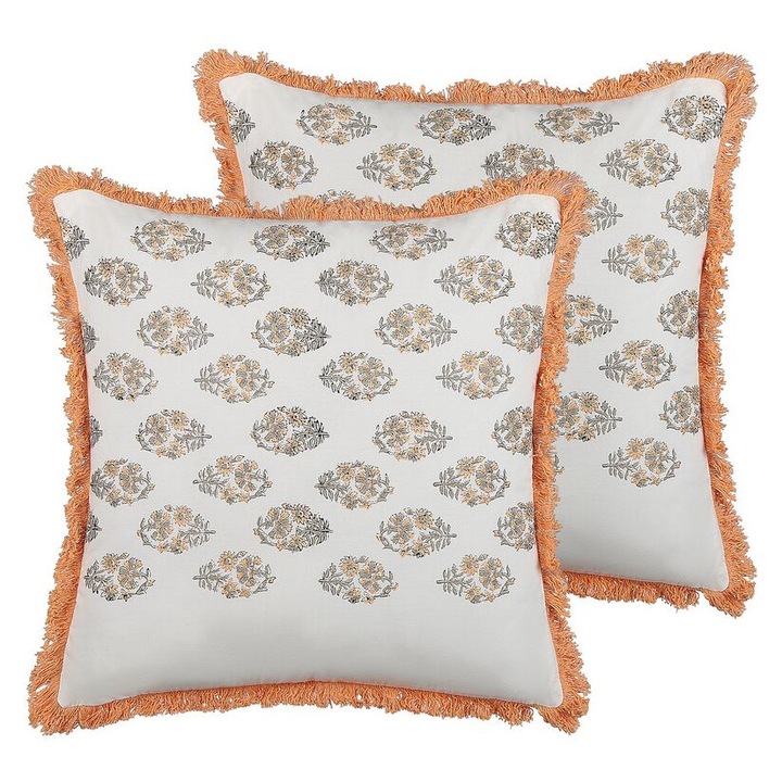 Set de 2 perne din bumbac alb portocaliu si gri 45 x 45 cm Sativus