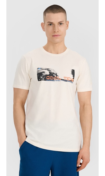 4F férfi póló, fehér, 100% pamut, "Cool Tide" minta, normál szabású, 2XL INTL