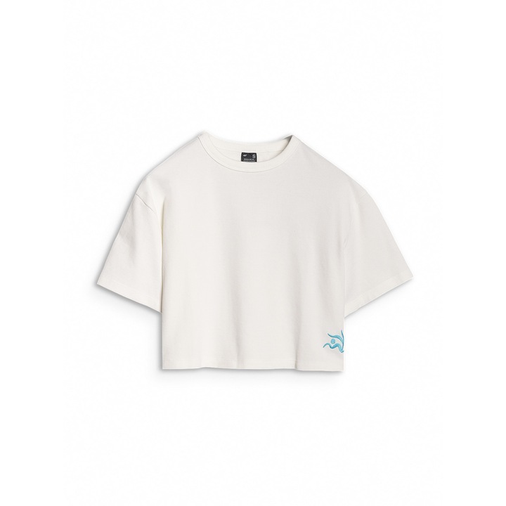 Tricou sport dama, 4F, Bumbac, Crop, Alb