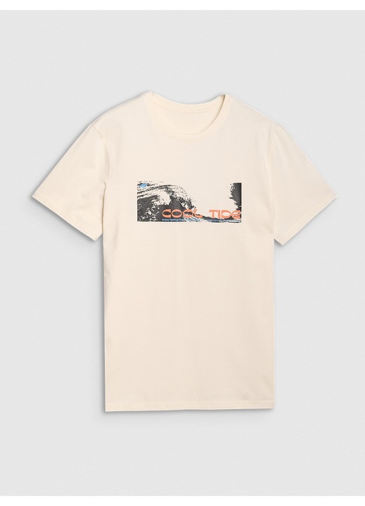 Férfi póló 4F, regular szabás, hullám mintás, fehér, 100% pamut, M INTL