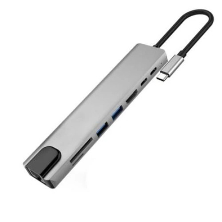 Jalleria 8-в-1 USB C хъб, 4K HDMI, 2 USB 3.0, четец на SD/TF карти, 87W захранване
