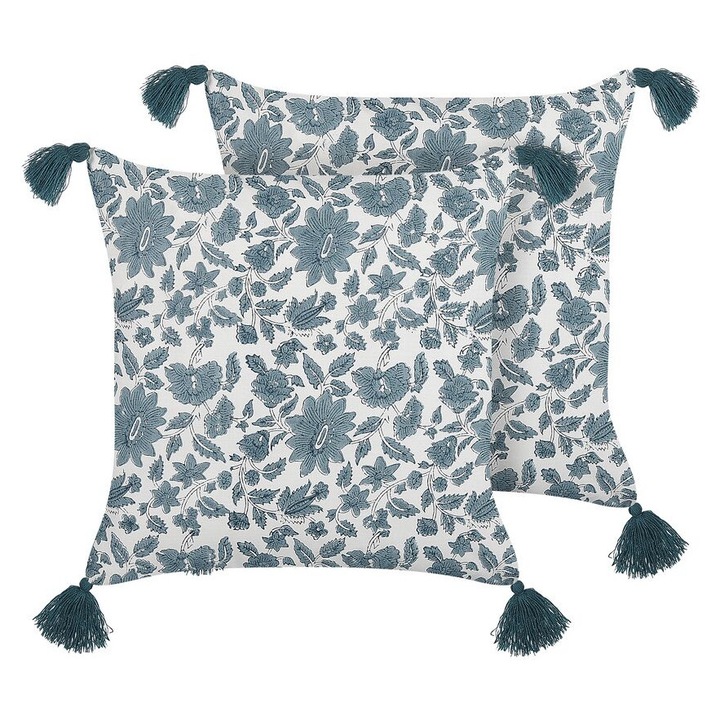 Set de 2 perne din bumbac alb deschis si frunze de ceai 45 x 45 cm Rumex