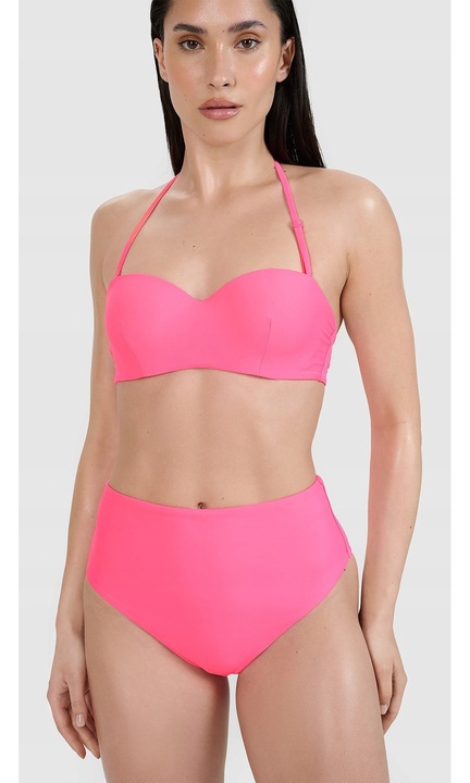 4F női bikini alsó, rózsaszín, magas derekú, szintetikus anyagból