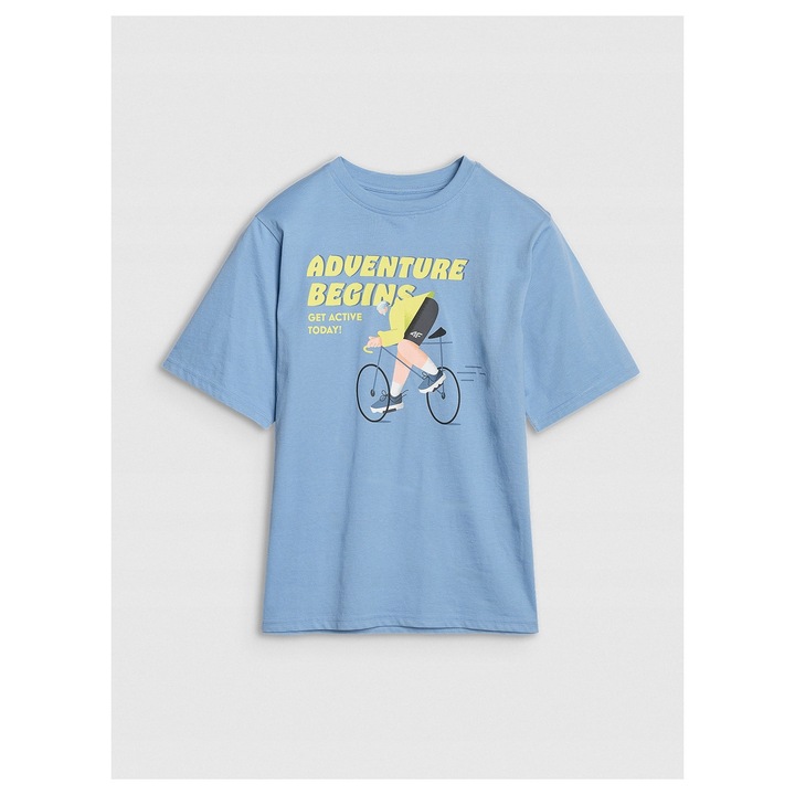 4F póló fiúknak, oversized, sportos minta, kék, 100% pamut, Kék, 158 CM